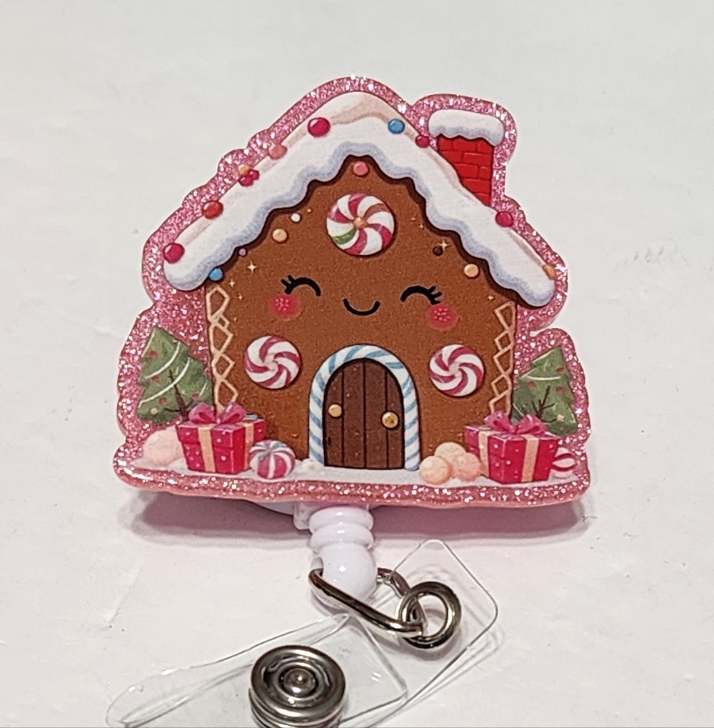Gingerbread House Badge Reel Christmas Holiday Xmas Gift‎ Exchange Stocking